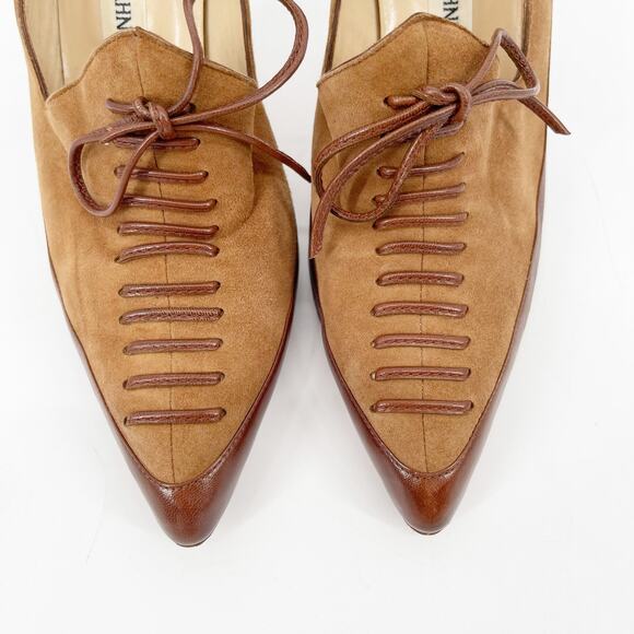 Vintage Manolo Blahnik Two-Tone Camel Brown Oxford Lace-Up Pump Heels IT 38 - Picture 9 of 13